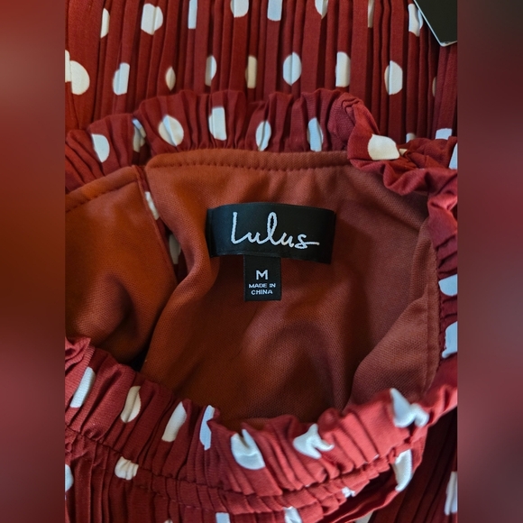 Lulus Pleat to Meet You Wine Red Polka Dot Long Sleeve Shift Mini Dress M - Picture 8 of 11